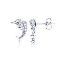 Sterling Silver Micropave Dolphin Stud