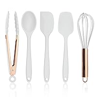 COOK WITH COLOR Silicone Cooking Utensils, 5 Pc Kitchen Utensil Set, Easy to Clean Silicone Kitchen Utensils, Cooking Utensils for Nonstick Cookware, Kitchen Gadgets Set - White and Copper