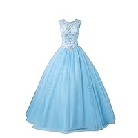 Women's Sleeveless Hollow Back Rhinestone Quinceanera Dress Tulle Ball Gowns