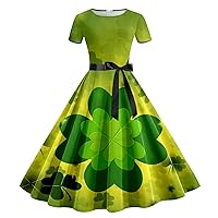 Womens Spring Dresses 2024 3/4 Sleeve,Women Holiday Green Short Sleeve Long Casual Short Sleeve Day Off Round N