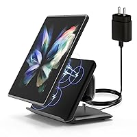 for Samsung Galaxy Z-Fold Wireless Charger: 2 in 1 Fast Wireless Charging Station for Samsung Galaxy Z Fold 5/4/3, 3-Coils Charging Stand for Galaxy Buds 2/2 Pro/Live, Black(PD Adapter Included)