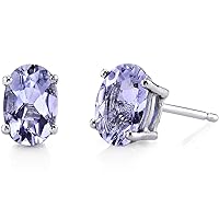 Peora Solid 14K White Gold Genuine Tanzanite Earrings for Women, Classic Solitaire Studs, AAA Grade Oval Shape 7x5mm, 1.50 Carats total, Friction Back