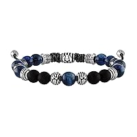 Bulova Men's Jewelry Classic Semi-Precious Beaded Bolo Bracelet, Stainless Steel, Matte Black Onyx, Sliding Clasp, 8MM Beads