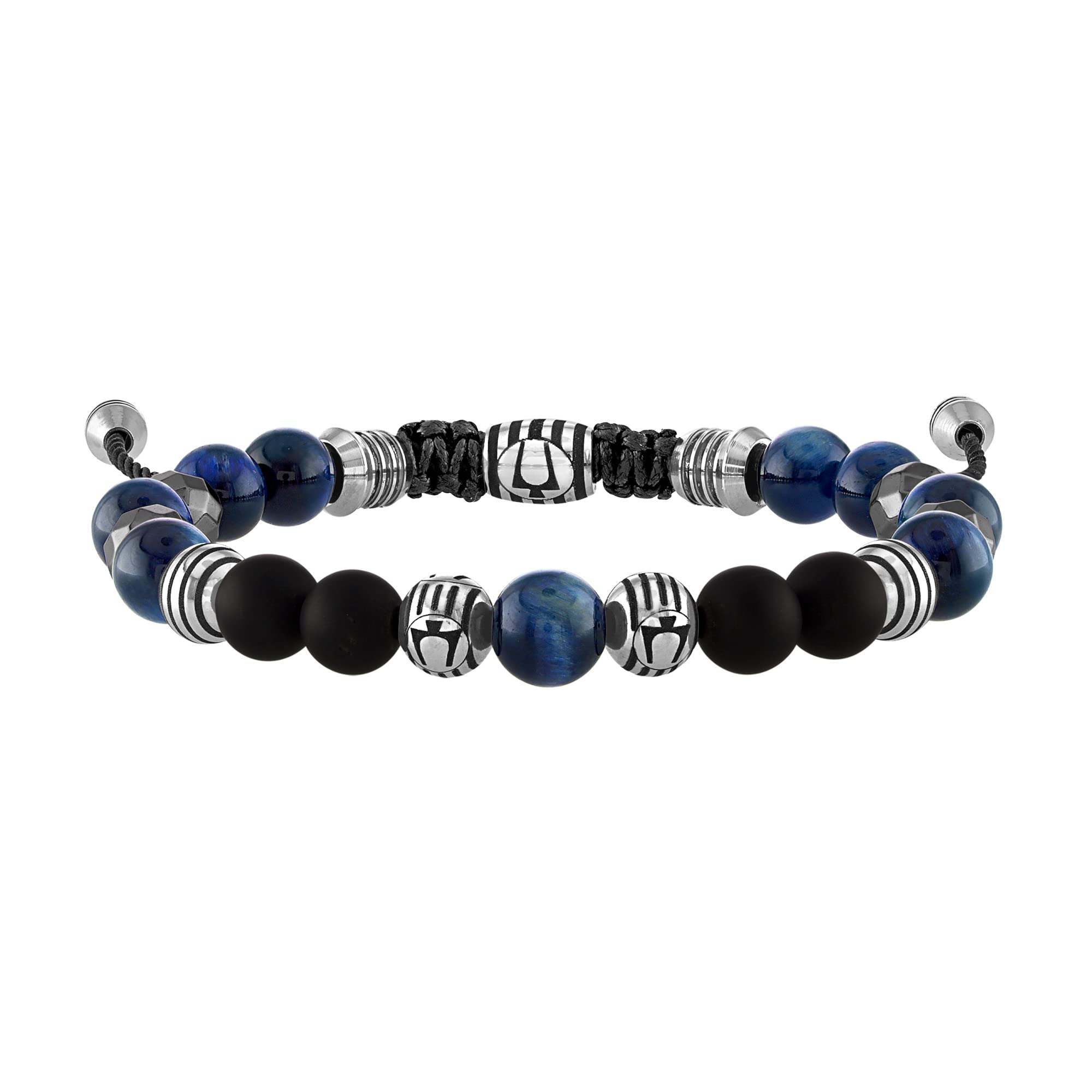 Bulova Men's Jewelry Classic Semi-Precious Beaded Bolo Bracelet, Stainless Steel, Matte Black Onyx, Sliding Clasp, 8MM Beads