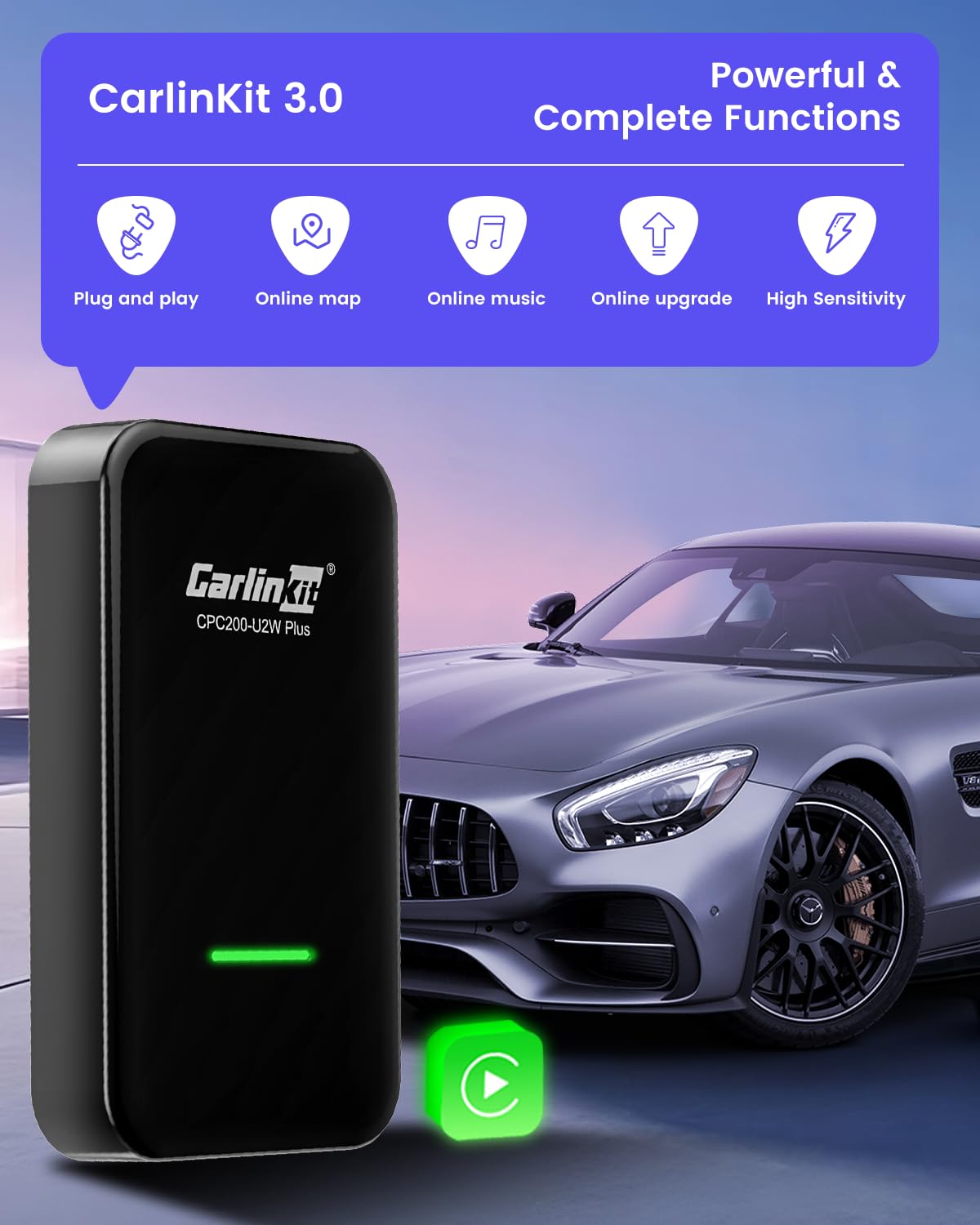 2023 Carlinkit 3.0 Wireless CarPlay Dongle Adapter U2W (Type C Design) for Factory Wired CarPlay Cars, Wireless CarPlay Adapter for iOS Version, Fit for Car from 2022