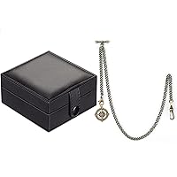 SIBOSUN Luxury PU Leather Pocket Watch Box Display Case Storage Gift Box Jewelry Organizer Gifts Pocket Watch Albert Chain T Bar & Lobster Clasps Watch Vest Chain with Compass Pendant Fob