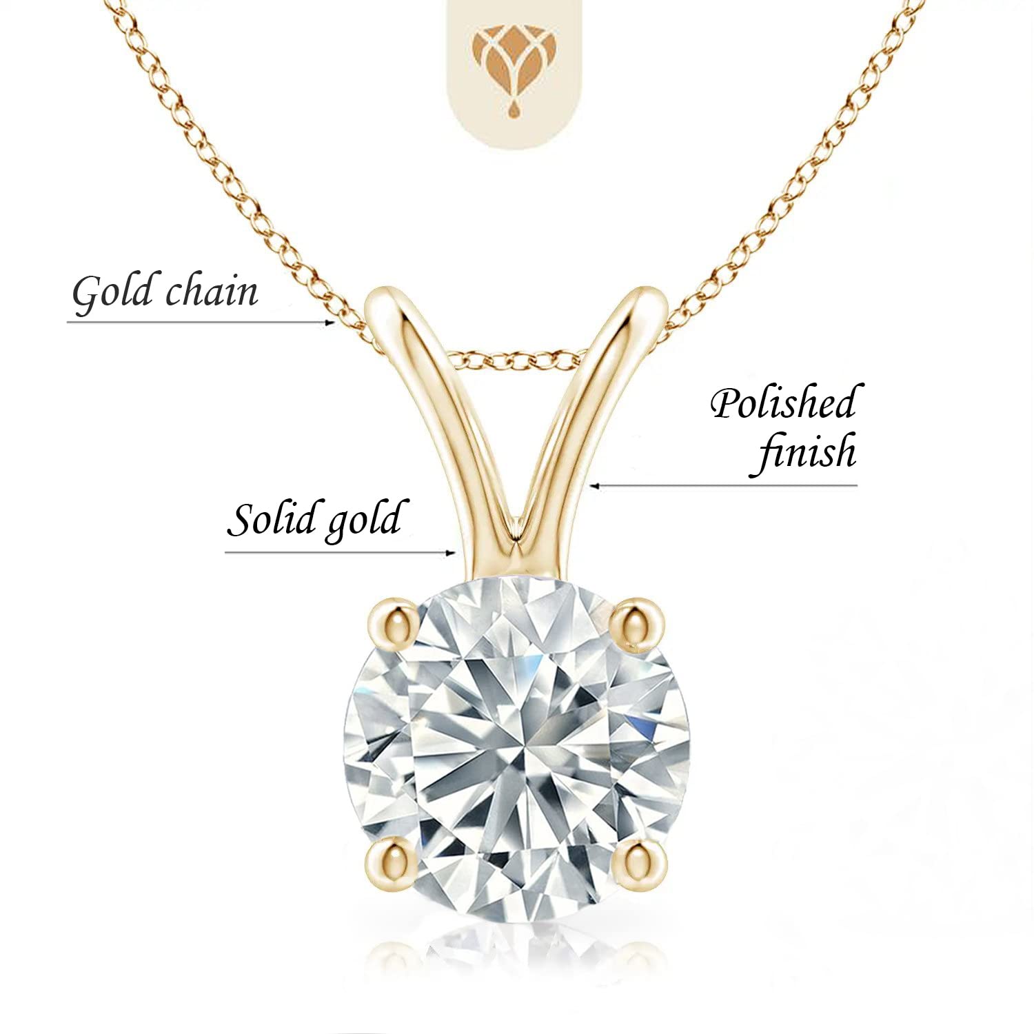 The Diamond Deal .25-1.00 Carat Round Brilliant Solitaire Lab-Grown Diamond Solitaire Pendant Necklace For Women Girls infants | 14k Yellow or White or Rose/Pink Gold With 18