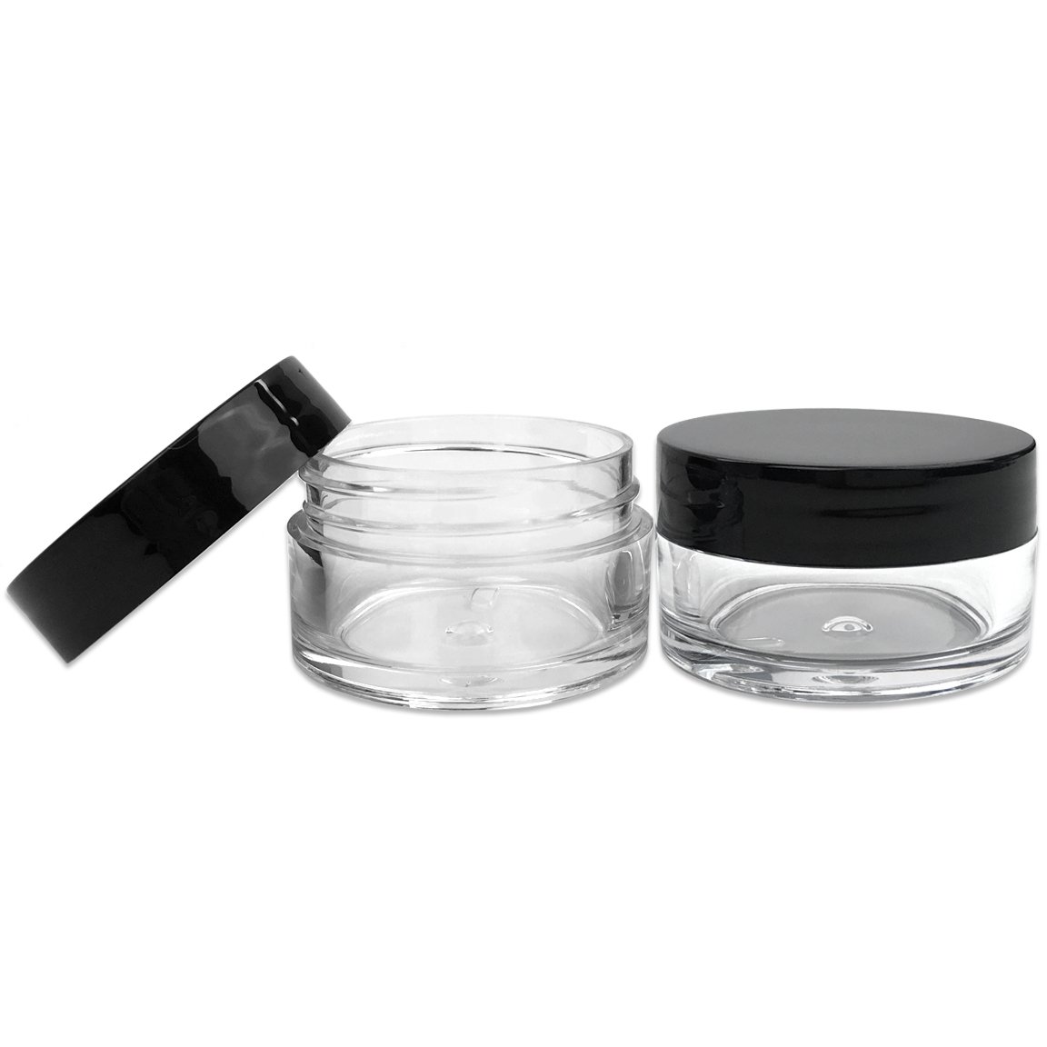 Beauticom 12 Piece 20g/20ml USA Acrylic Round Clear Jars with Lids for Lip Balms, Creams, Make Up, Cosmetics, Samples, Ointments and other Beauty Products (Black Lid (Flat Top))