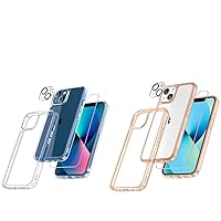 TAURI 5 in 1 Designed for iPhone 13 Case, [Not-Yellowing] with 2X Tempered Glass Screen Protector + 2X Camera Lens Protector, Clear + Rose Gold