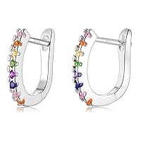 CERSLIMO Small Hoop Earrings for Women Girls | White Gold Plated Sterling Silver Post Cubic Zirconia Huggie Earrings Hypoallergenic Jewelry Gifts