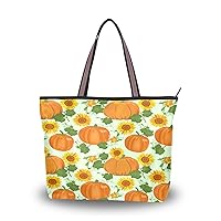 Autumn Tote Bag for Women with Zipper,Fall Tote Bag Pumpkin Purses and Handbags