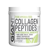 Giant Sports Collagen Peptide Powder - Hydrolyzed Complete All Essential Amino Acids with L-Tryptophan, Great for Skin, Hair, Nails, Bones, Joints - Grass Fed Pasture Raised Type 1 Type 3-1 LB