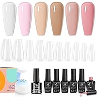 Beetles Nail Tips and Glue Gel Nail Kit, 2 In 1 Nail Gel and Base Gel with 500Pcs Coffin Nails for 6 Colors Transparent Jelly Milky White Sheer Pink Nude Gel Ultimate Monochrome Collection