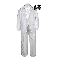 Formal Boy White Suit Paisley Notch Lapel Tuxedo Kid Teen Free Black Bow Tie (10)