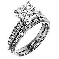 2 CT Asscher Cut Colorless Moissanite Wedding Rings Set for Women, Solitaire Handmade Moissanite Diamond Bridal Engagement Ring, Anniversary Propose Gift
