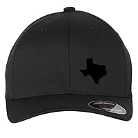 Black Texas Map Printed 6 Panel Mid Profile Flexfit Closed Back Twill Cap - Small to 2XL Big Size