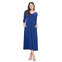 Jostar Women's Casual Long Dress – 3/4 Sleeve V-Neck Casual Print Solid One Piece with Pockets