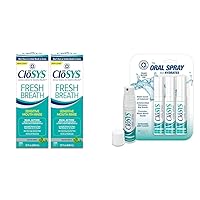 CloSYS Sensitive Mouthwash, 32 Ounce, 2 Count, Gentle Mint, Alcohol Free, Dye Free, pH Balanced & Oral Breath Spray, 0.31 Ounce (3 Count), Mint, Sugar Free, pH Balanced, Fights Bad Breath
