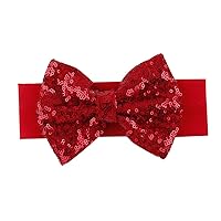 Kid Girl Glitter Shiny Sequined Bow Turban Knot Hair Band Headband (Red)