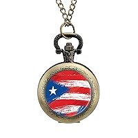 Vintage Puerto Rico Flag Custom Pocket Watch Vintage Quartz Watches with Chain Birthday Gift for Women Men