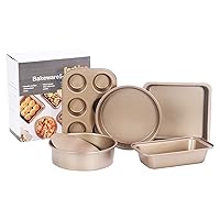 A-XINTONG 5-Piece Nonstick Bakeware Set, Carbon Steel Oven Baking Tools for Cake, Pizza, Cookies, Bread, Easy to Release, Convenient and Durable