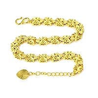 24K Gold Plated Sparkling Clover Chain Bracelet Lucky Charm Bracelet 6mm Thick Link Bracelet