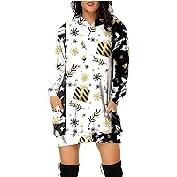 Plus Size Christmas Dress Hooded Sweatshirt Long Sleeve Tops Snowman Printed Pullover Plus Size T-Shirt Blouse with Pockets