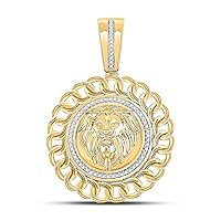 The Diamond Deal 10kt Yellow Gold Mens Round Diamond Lion Head Circle Charm Pendant 1/5 Cttw