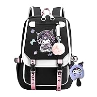 Kawaii Backpack with Plush Pendant,Cute Cartoon Middle School Backpack Students Bookbag 21L Casual Daypack
