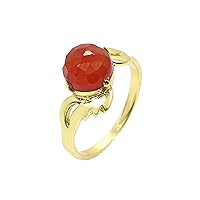 Gold Plated Brass 8 MM Round Rose Cut Carnelian Gemstone Ring Jewelry Male and Female