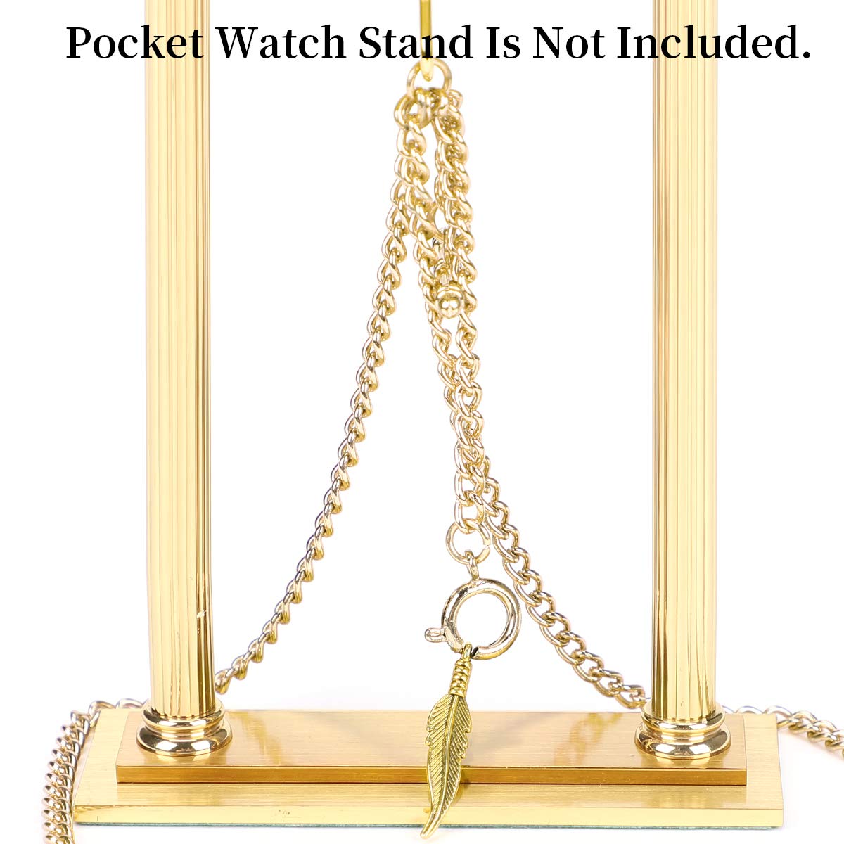 ManChDa Double Albert Chain Pocket Watch, Curb Link Chain 3 Hook Antique Plating Shield Design Fob T Bar for Men with Leaf