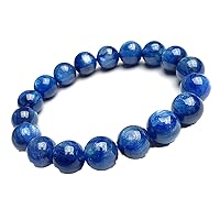 Genuine Deep Blue Natural Kyanite Gemstone Crystal Stretch Round Bead Bracelet 11mm