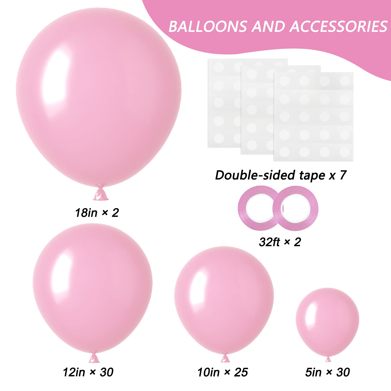 RUBFAC 87pcs Pastel Pink Balloons Different Sizes 18 12 10 5 Inches for Garland Arch, Premium Pink Latex Balloons for Girl Birthday Party Wedding Baby Shower Bridal Shower Decorations
