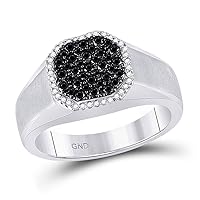 TheDiamondDeal 10kt White Gold Mens Round Black Color Enhanced Diamond Octagon Frame Cluster Ring 3/4 Cttw