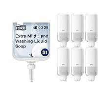Extra Mild Hand Washing Liquid Soap S1, 6 x 1L + Liquid Skincare Dispenser for Liquid Soap and Hand Sanitizer, White (Pack of 6)