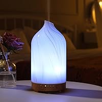 Hand Blown Art Glass Aromatherapy Diffuser 160ml ultrasonic Cool Mist Scent Aroma Essential Oil Diffuser with Intermittent Mist & LED 7 Colorful Changing Night Light for Home Décor