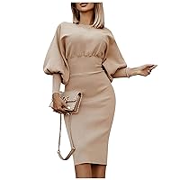 Sweater Dresses for Women Solid Color Long Sleeve Waist One -Step Skirt