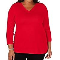 Karen Scott Plus Size Luxsoft V Neck 3/4 Sleeve Sweater