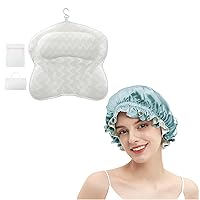 Ergonomic White Bath Pillows for Tub Neck and Back Support & 100% Mulberry Double Layered Silk Hair Bonnet for Double Sided use