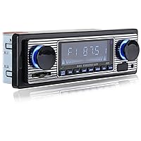 Classic Bluetooth Car Stereo, FM Radio Receiver, Hands-Free Calling, Built-in Microphone, USB/SD/AUX Port, Support MP3/WMA/WAV, Dual Knob Audio Car Multimedia Player, Remote Control
