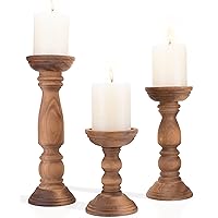 Farmhouse Wooden Candle Holders for Pillar Candles Set of 3, Rusitc Wood Candle Holder Table Centerpiece Decor, 12'' 9'' 6'' Vintage Tall Candle Stand Decorative, Brown