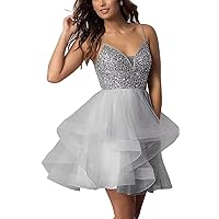 Women's Short Dress Tulle Mini Prom Cocktail Party Gown 6 Gray