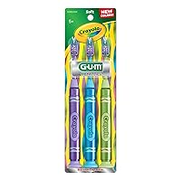 GUM Crayola Metallic Marker Children’s Toothbrush , Soft Bristled Kids’ Toothbrush Set Age 5+ , Suction Cup Base , 3 Count
