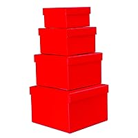 Cypress Lane Square Rigid Gift Boxes, a Nested Set of 4, 3.5x3.5x2 to 6x6x4 inches (Red)