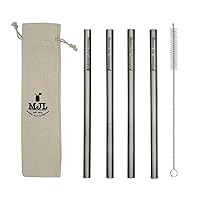 Medium Stainless Steel Extra Wide Thick Boba Straws for Pint Mason Jars, Medium Cups, Pint Glasses (4 Pack + Cleaning Brush)