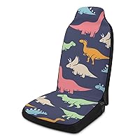 Adorable Dinosaur Love Printed Car Seat Covers Universal Auto Front Seats Protector with Pockets Fits for Most Cars