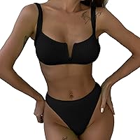 Woman Swimsuit Two Piece Tummy Control Black High Waisted Bikini Bottoms Thong Gold Bikini Top Plus