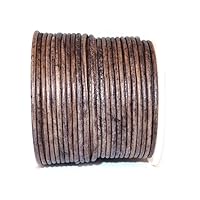 2mm Round Leather Cord for Making Jewelry & Craft Work, Leather Cord for Necklace Bracelet, Genuine Leather Cording for Beading & Braiding, Leather Cord 2mm, 21.87 Yards (Vintage Smoke)