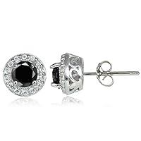 Sterling Silver Choice Of Birthstone Colors & White Topaz 4mm Halo Stud Earrings