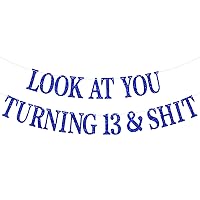 Happy 13th Birthday Banner, Official Teenager 13, Level 13, Teen Boys Girls Funny 13th Birthday Party Decorations Backdrop Gifts, Blue Glitter